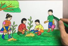 vẽ tranh chủ đề trồng cây đơn giản