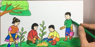 vẽ tranh chủ đề trồng cây đơn giản