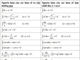 Bảng nguyên hàm và công thức nguyên hàm đầy đủ nhất & Bài tập