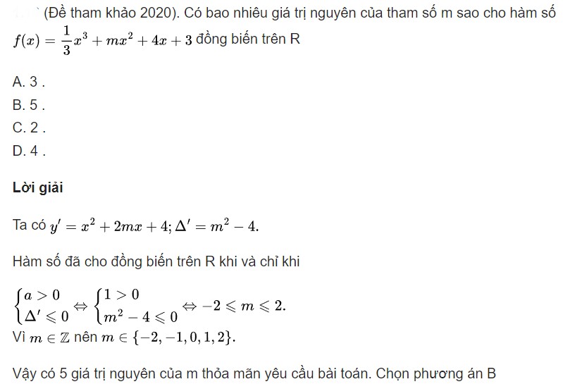 ví dụ 1 điều kiện đơn điệu của hàm số